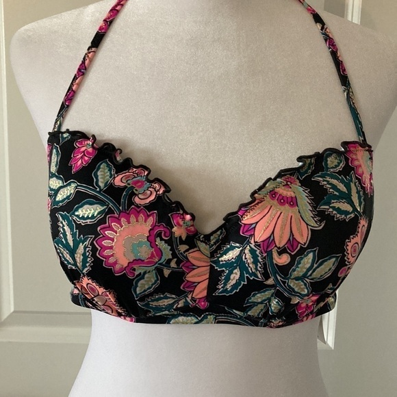 Shade and Shore 32D bikini top black floral halter - Picture 2 of 9